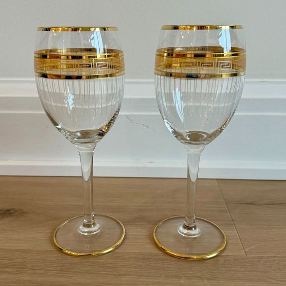 VTG Italian Gold Trimmed Crystal Stemware - Set of 2 - Picture 6 of 8